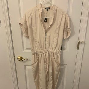 Express Cream Satin Zip Up Jumpsuit